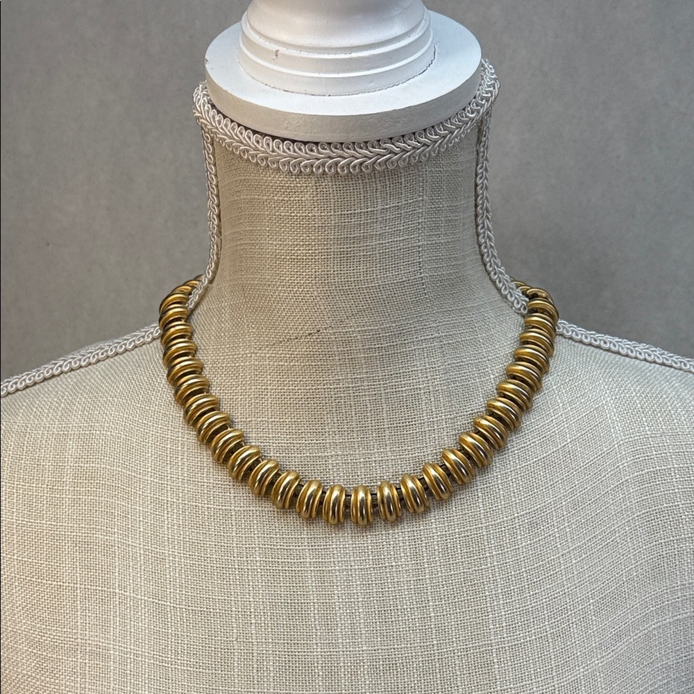 VTG Anne Klein brushed gold tone chunky statement necklace
